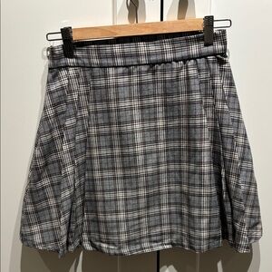 Garage Gray Brown Yellow Plaid Pleated Mini Shirt